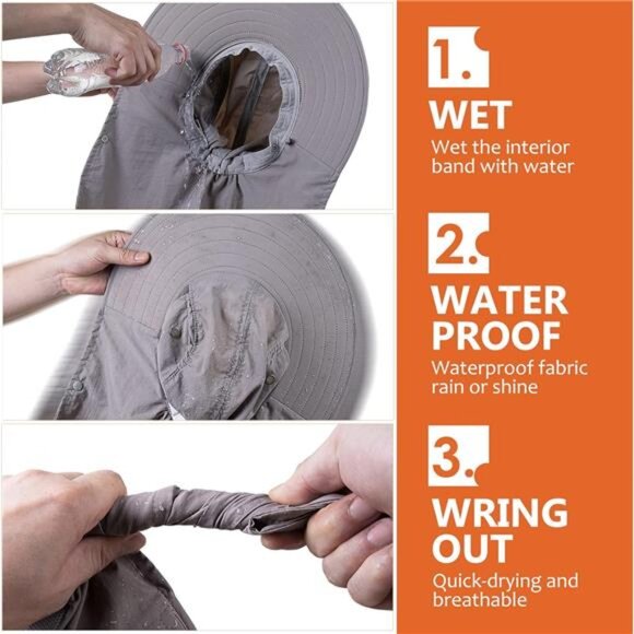 Mens Women Fishing Hat UPF 50+ Wide Brim Sun Hat with Face Cover & Neck Flap - Picture 3 of 7